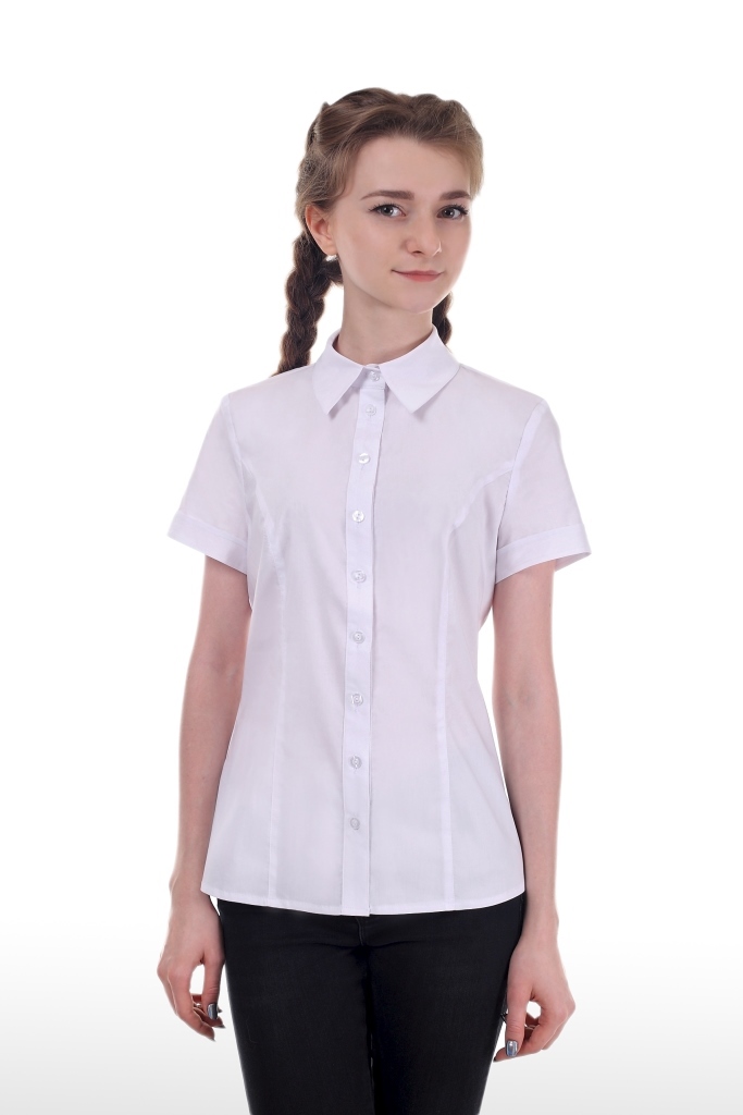 Классическая приталенная блузка с рельефами (короткий рукав)